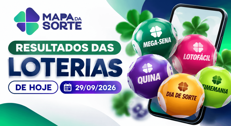  Resultados das loterias do dia 29/09: confira Mega-Sena, Lotofácil, Quina, Timemania e Dia de Sorte.