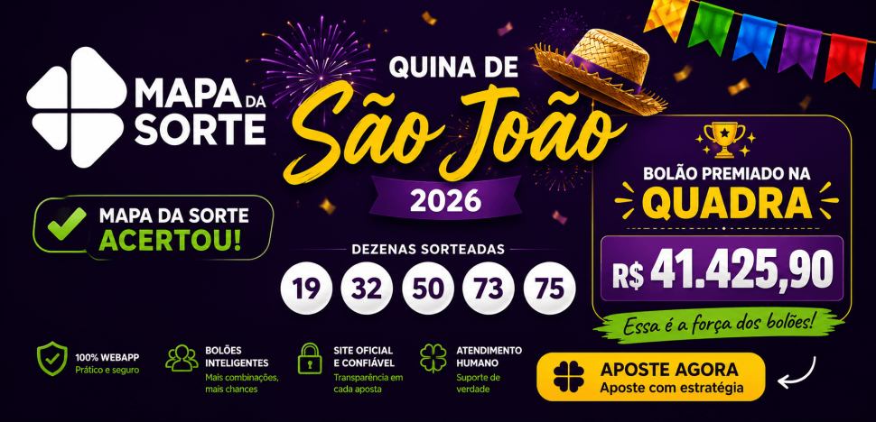 Quina de São João 2026: veja o resultado, os ganhadores e como foi distribuída a premiação.