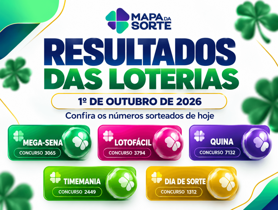 Resultados das loterias de hoje: confira os números sorteados em 1º de outubro de 2026