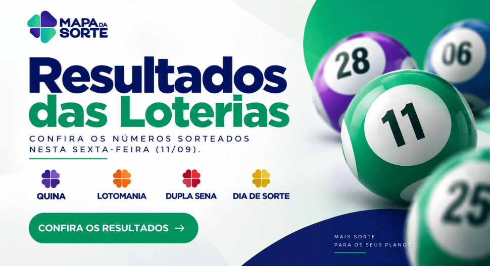 Resultados das Loterias de Hoje: confira os números sorteados nesta sexta-feira (11/09)