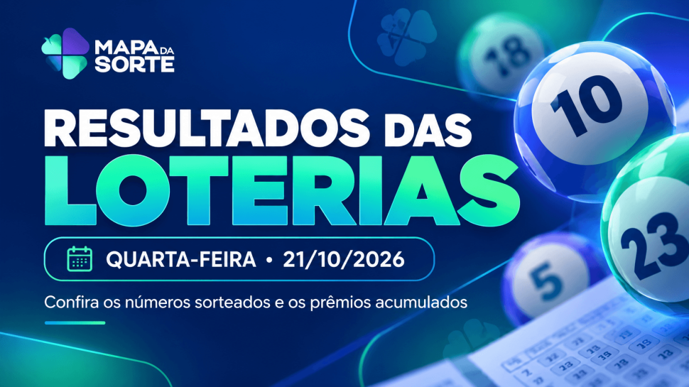 Resultados das Loterias de quarta-feira (21/10): confira os números sorteados.