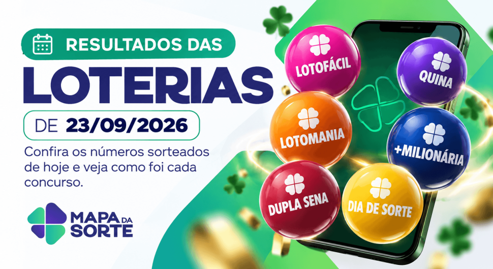 Resultados das loterias de quarta-feira, 23/09/2026: confira os números sorteados
