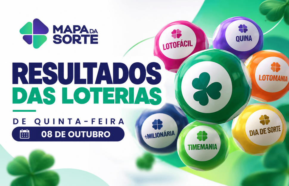 Resultados das Loterias de Quinta-feira (08/10): Mega-Sena, Lotofácil, Quina, Timemania e Dia de Sorte